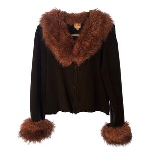 Von Saken Cropped Jacket w/ Faux Fur Collar & Cuffs | Black/Rust | Size L